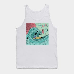 Skull on a surf board riding a wave Tank Top